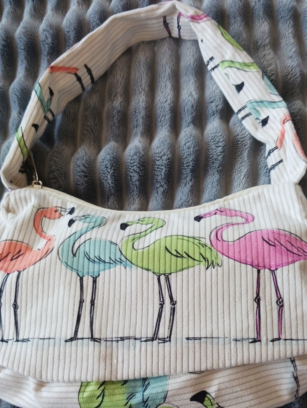 Flamingo Print Corduroy Print Bag